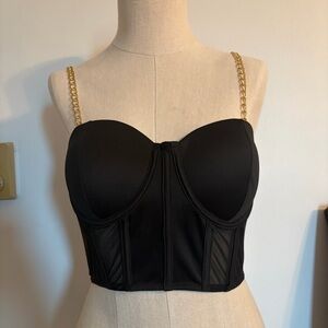 Black Chain-Strap Crop Bustier Top
